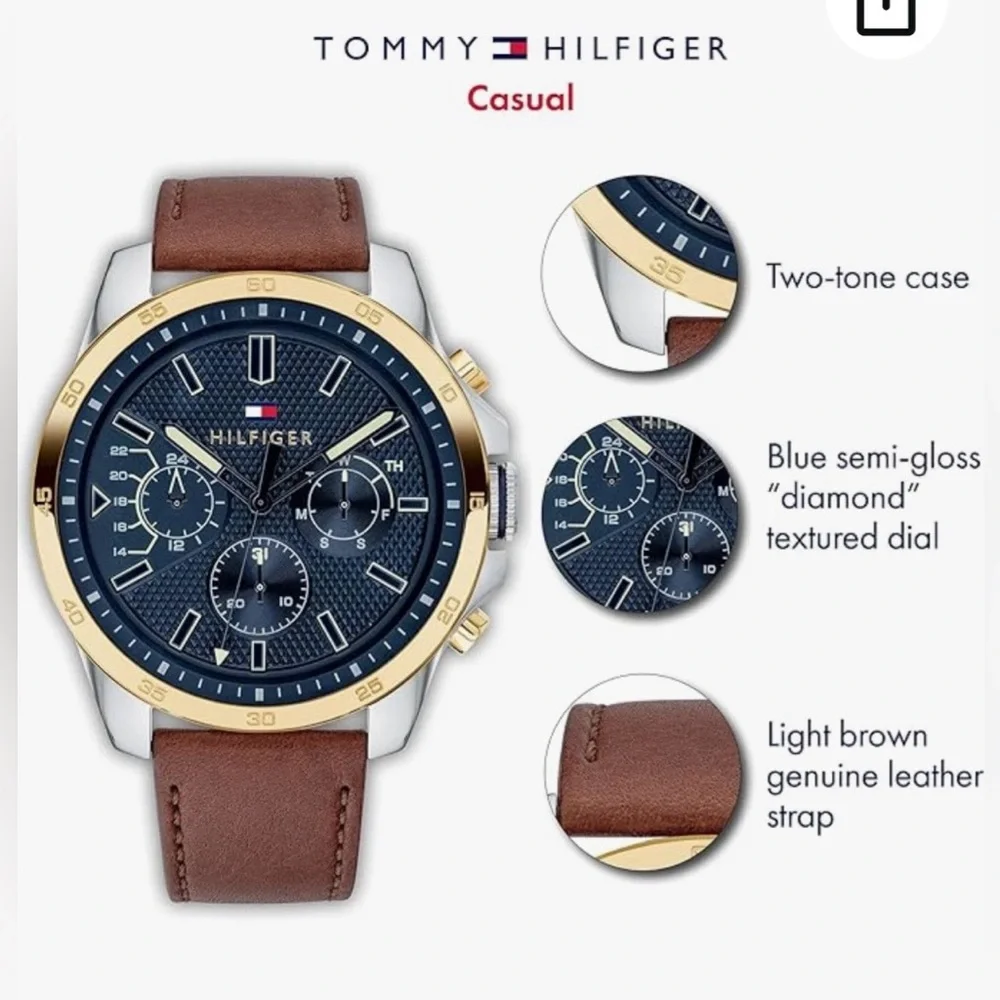 Tommy Hilfiger Men's Brown Quartz Stainless Steel and Leather Strap Casual Watch